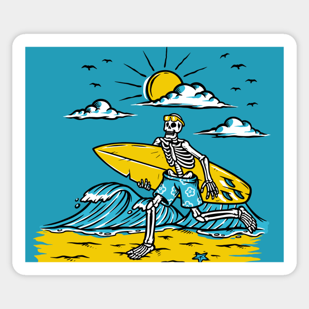 Surfing Skeleton Running on the Beach Sticker by SLAG_Creative